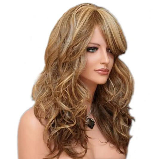 blonde flax brown wig women long wavy fiber synthetic wigs heat resistant lolita hair ombre curly wigs