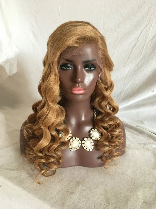 Unprocessed human hair loose wave glueless lace front wigs honey blonde for black women