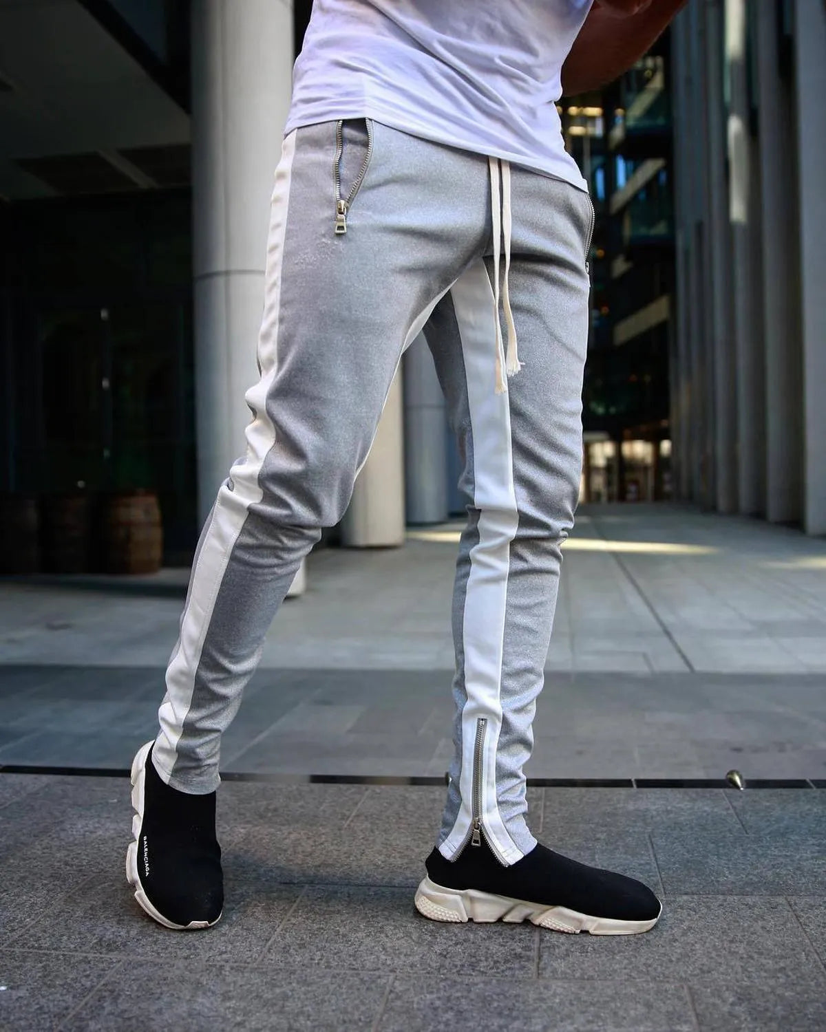 Men Black Casual Track Pants Fashion Hip Hop Fitness Streetwear Trousers Striped Drawstring Joggers Sweatpants Pantalon Homme V200414