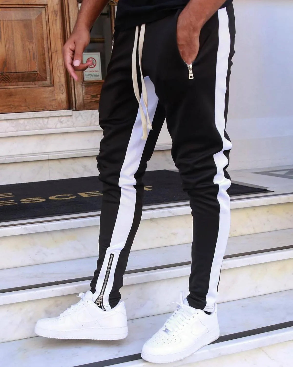 Men Black Casual Track Pants Fashion Hip Hop Fitness Streetwear Trousers Striped Drawstring Joggers Sweatpants Pantalon Homme V200414