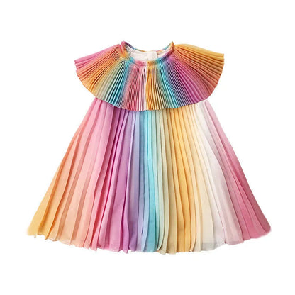 Summer Girl Rainbow Dress Kids Party Dresses Fashion Princess Pleated Maid Costume Cute Belle Clothing