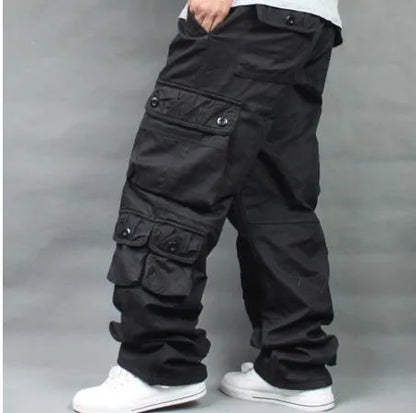 Warm Fleece Lining Cargo Pants for Men Casual Cotton Loose Baggy Straight Pants Pocket Hip Hop Streetwear Joggers Trousers Plus Size 40