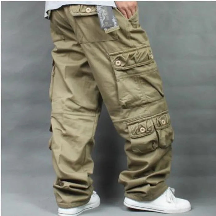 Warm Fleece Lining Cargo Pants for Men Casual Cotton Loose Baggy Straight Pants Pocket Hip Hop Streetwear Joggers Trousers Plus Size 40