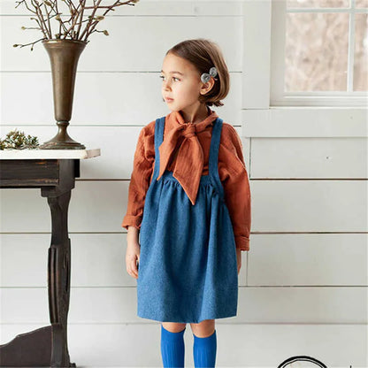 Soor Ploom Children Beautiful Winter Sling Dress Corduroy Denim Tutu es Toddler Girls Fashion Clothes For Kid 210619