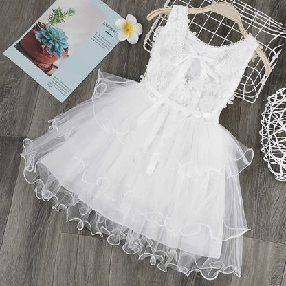 Girls Summer Dresses Sleevess Ruffle Floral TUTU Dress Kids Baby Princess Birthday Gift Dot Tulle Costume Q0716