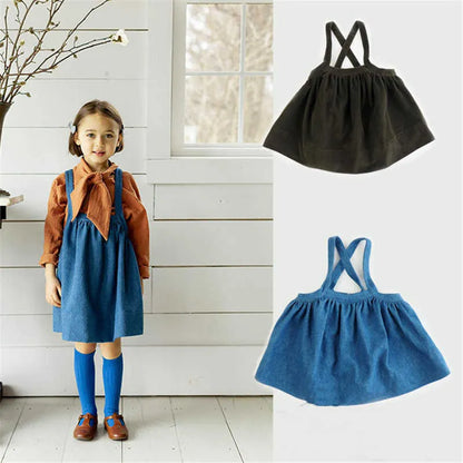 Soor Ploom Children Beautiful Winter Sling Dress Corduroy Denim Tutu es Toddler Girls Fashion Clothes For Kid 210619