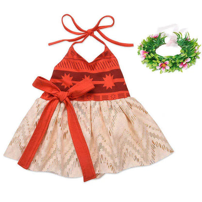 Baby Girls Moana Summer Dress Kids Tutu Bow Beach Sundress Toddldr Children Strap Backless Cartoon Princess Cute Cosplay Costume Q0716