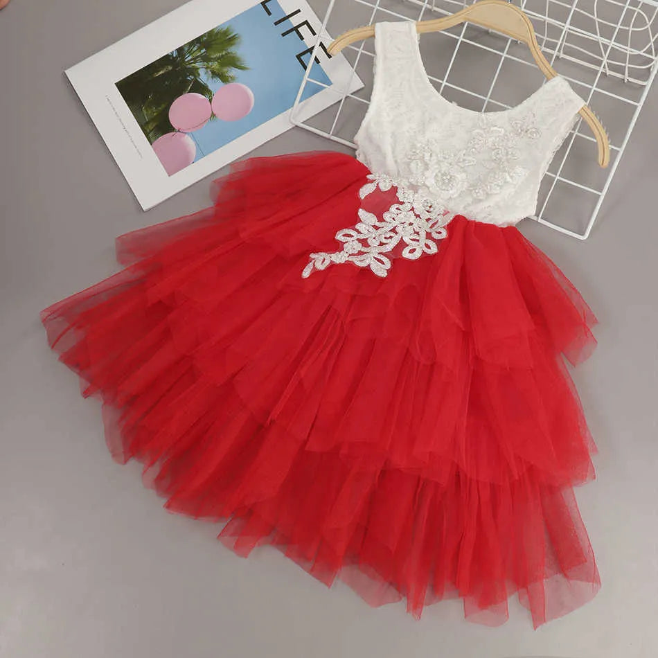 Girls Summer Dresses Sleevess Ruffle Floral TUTU Dress Kids Baby Princess Birthday Gift Dot Tulle Costume Q0716