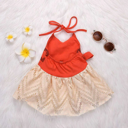 Baby Girls Moana Summer Dress Kids Tutu Bow Beach Sundress Toddldr Children Strap Backless Cartoon Princess Cute Cosplay Costume Q0716