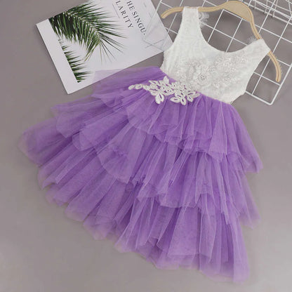 Girls Summer Dresses Sleevess Ruffle Floral TUTU Dress Kids Baby Princess Birthday Gift Dot Tulle Costume Q0716