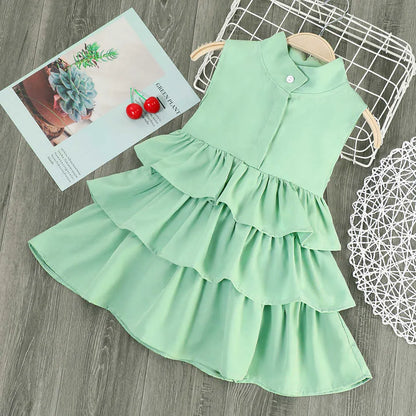 Girls Summer Dresses Sleevess Ruffle Floral TUTU Dress Kids Baby Princess Birthday Gift Dot Tulle Costume Q0716