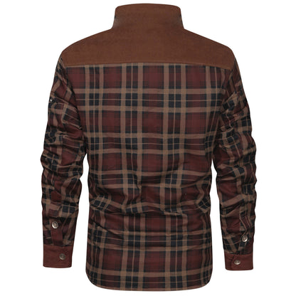 xiangtuibao - Men's Retro Check Pattern Stitching Warm Wanderer Jacket