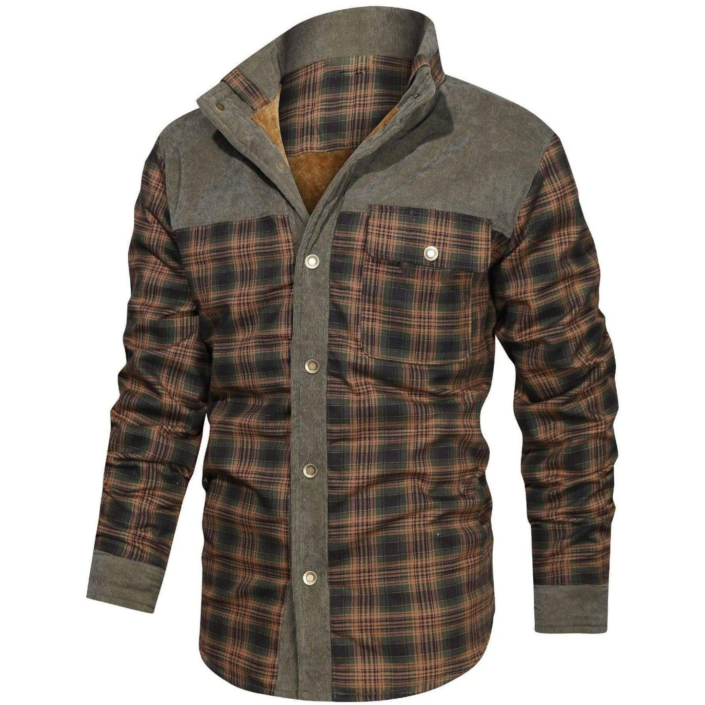 xiangtuibao - Men's Retro Check Pattern Stitching Warm Wanderer Jacket