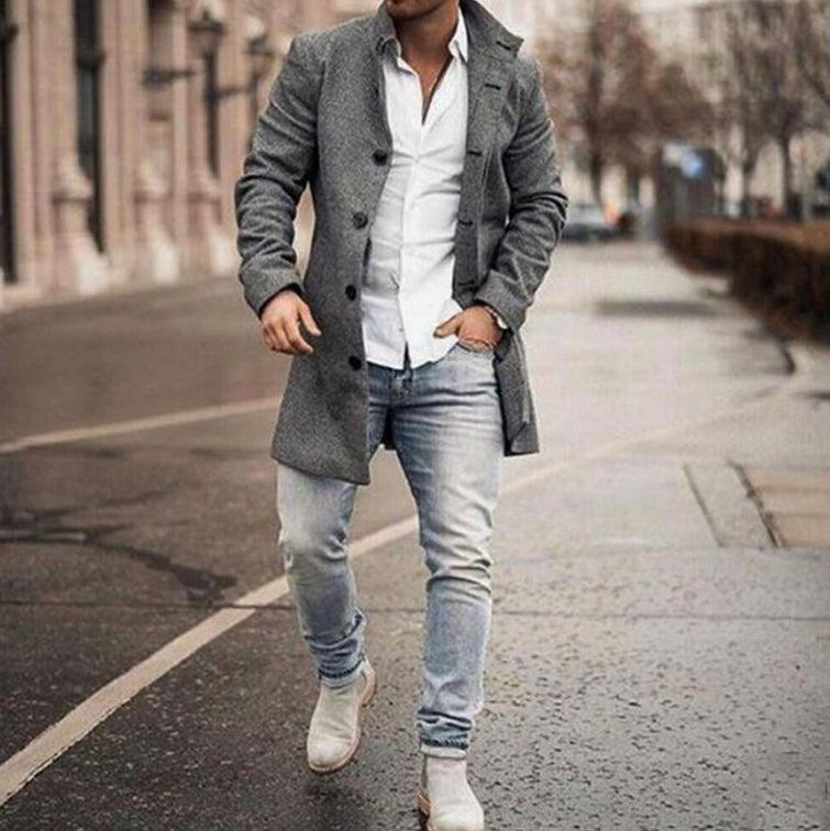 xiangtuibao - Men's Fashion Loose Jacket Mid Length Wool Coat