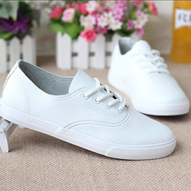 xiangtuibao Women White Sneakers  Spring Summer PU Leather Casual Flat Shoes Black Sneakers For Woman Non-Slip Shoes Comfortable Sneaker