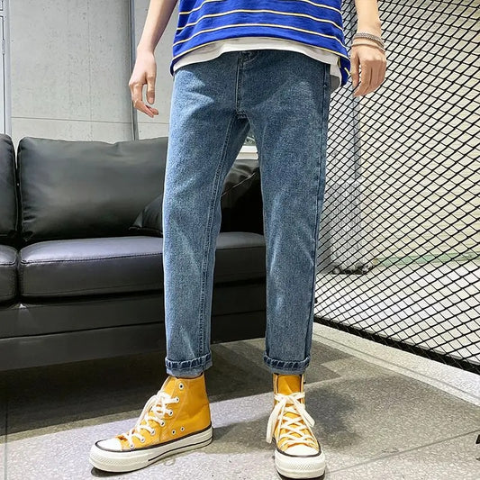 xiangtuibao -  Spring New Personality Embroidery Men's Baggy Jeans Streetwear Loose Straight Denim Trousers Male Brand Clothing X106