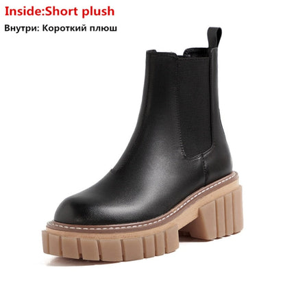 xiangtuibao top quality genuine leather shoes women ankle boots autumn winter chelsea boots square heel platform shoes woman