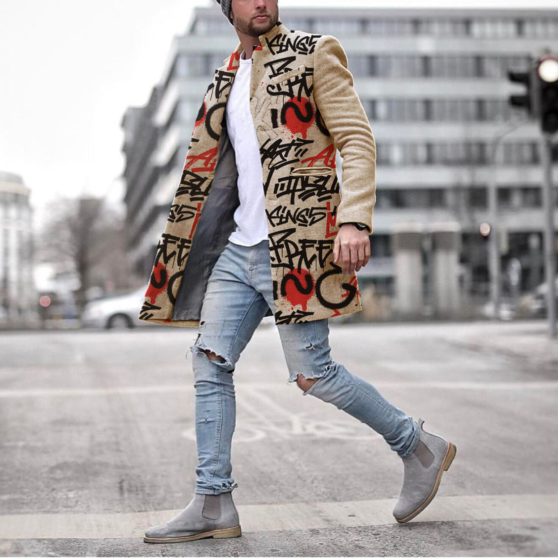 xiangtuibao - Men's Casual Printed Colour Overcoat