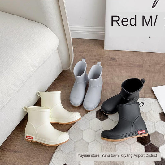 36-44 Love Design Rain Boots Women Ankle Shoes Waterproof Rain Shoes for Rain Day  New Slip On Female Rainboots Solid