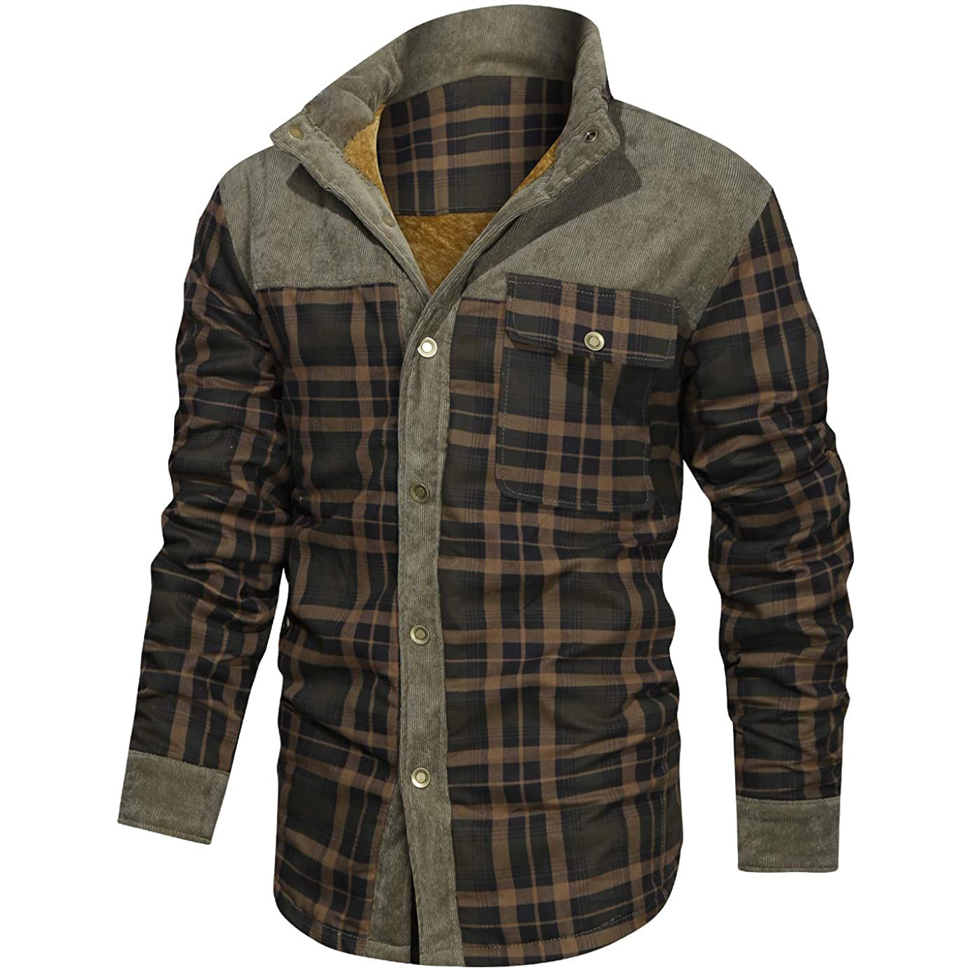 xiangtuibao - Men's Retro Check Pattern Stitching Warm Wanderer Jacket