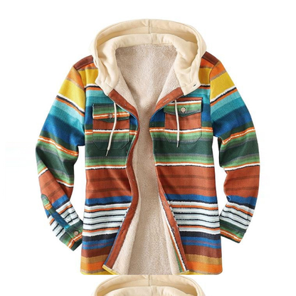 xiangtuibao - Mens Colorful Stripe Thick Plush Casual Jacket