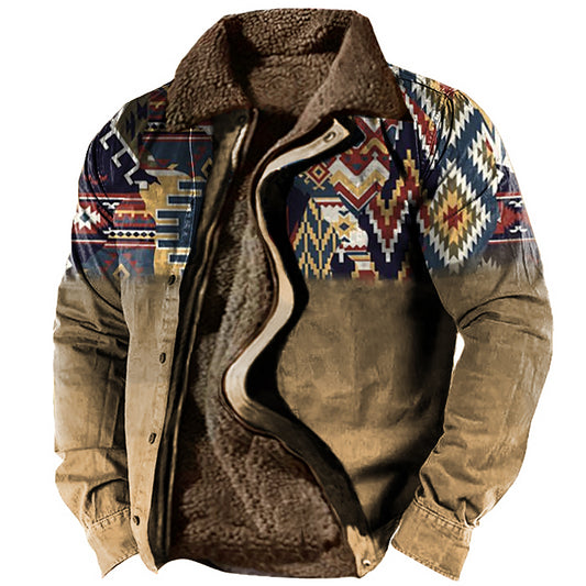 xiangtuibao - Men's Outdoor Ethnic Pattern Fleece Zipper Tactical Shirt Jacket