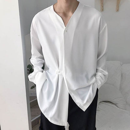 xiangtuibao - Men's Collarless long-sleeved Loose Shirt