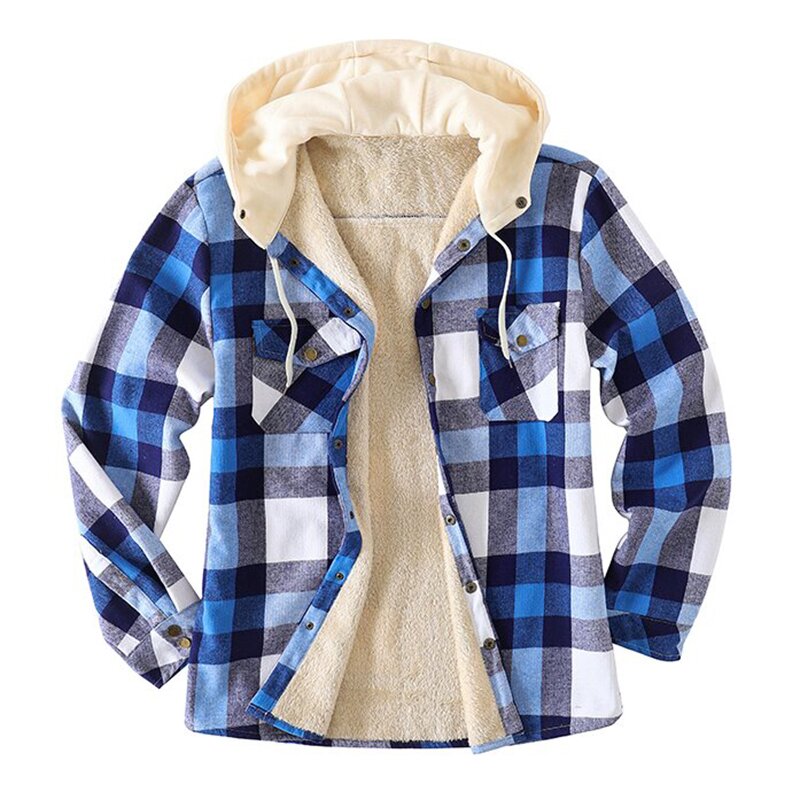 xiangtuibao - Men's Checkered Textured Winter Thick Hooded Jacket