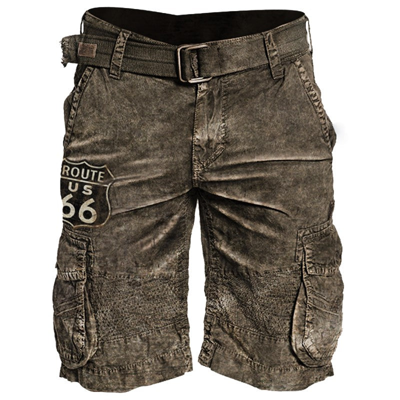 xiangtuibao - Mens Route 66 Printed Casual Tactical Shorts