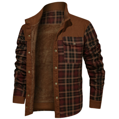 xiangtuibao - Men's Retro Check Pattern Stitching Warm Wanderer Jacket