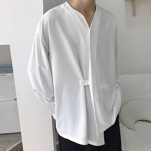 xiangtuibao - Men's Collarless long-sleeved Loose Shirt