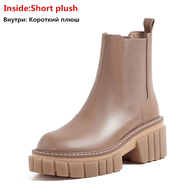 xiangtuibao top quality genuine leather shoes women ankle boots autumn winter chelsea boots square heel platform shoes woman