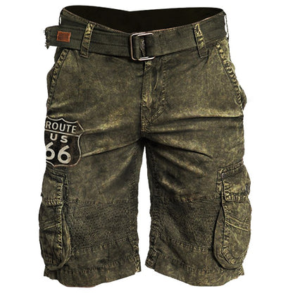 xiangtuibao - Mens Route 66 Printed Casual Tactical Shorts