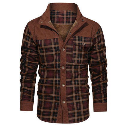 xiangtuibao - Men's Retro Check Pattern Stitching Warm Wanderer Jacket