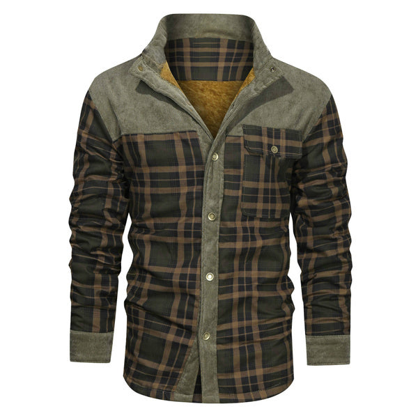 xiangtuibao - Men's Retro Check Pattern Stitching Warm Wanderer Jacket