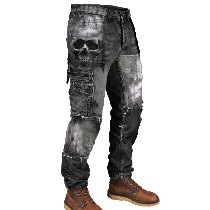 xiangtuibao - Mens skull print outdoor wear-resistant army pants