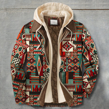 xiangtuibao - Men's Autumn & Winter Outdoor Casual Vintage Ethnic Print Hooded Jacket