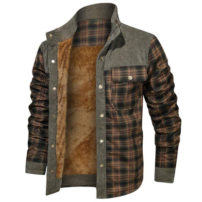 xiangtuibao - Men's Retro Check Pattern Stitching Warm Wanderer Jacket