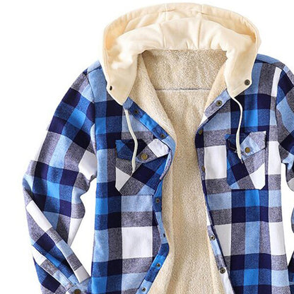 xiangtuibao - Men's Checkered Textured Winter Thick Hooded Jacket