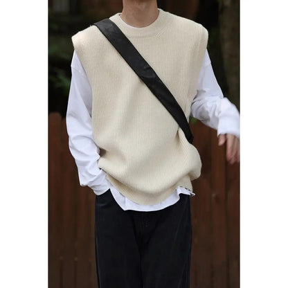 xiangtuibao -  Autumn Sweater Vest Men's Fashion Retro Casual Knitted Sweaters Men Wild Loose Korean Fashion Pullover Mens Clothes R108