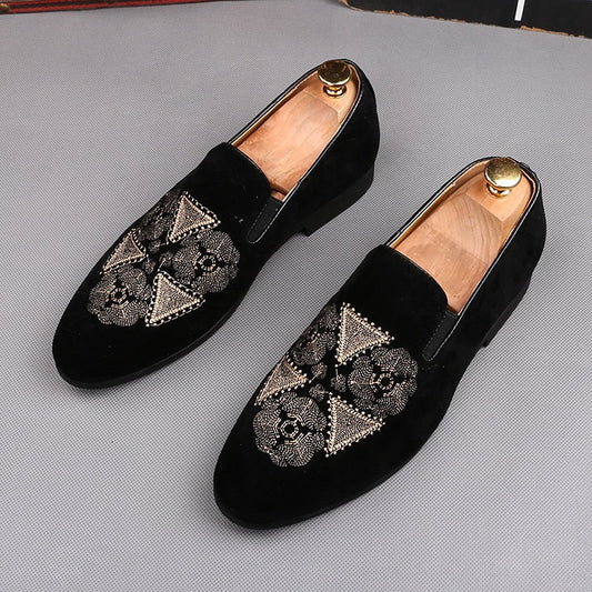 Men's Fashion Printed embroidery suede flats Shoes Oxfords zapatos de novio Man Party wedding dress Formal prom shoes