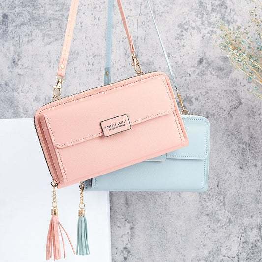 Women Shoulder Strap Bag Multifunction Long Wallet Fashion Tassel HandBag Hasp Card Holder Ladies Small Crossbody Cell Phone Bag