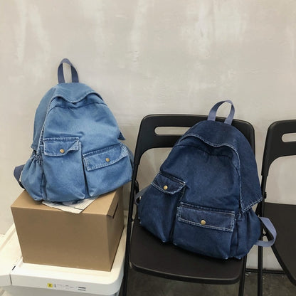 New  Women Denim Backpack Female Personality Travel College Style Casual School Bag