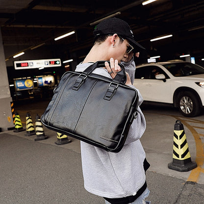 Burminsa Business Men Briefcase 14inch Laptop Bags High Quality PU Leather Office Work Shoulder Bags Black Computer Bags