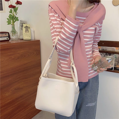 Korean style women handbag Large capacity pu leather bucket Shoulder Bag for Female totes Casual Compound bag bolsa feminina