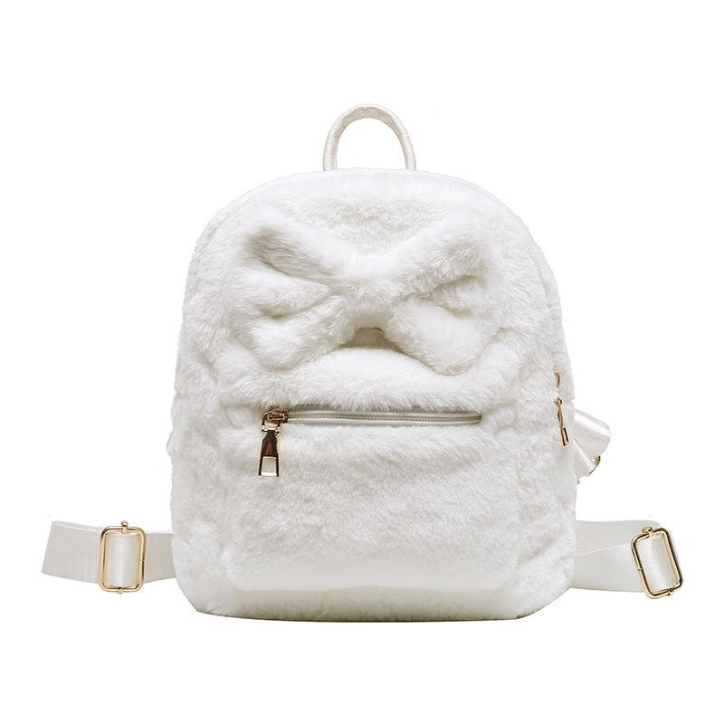 Bow Soft Fluffy Bags Plush Women Backpacks Furry Bags For Women Faux Fur Shoulders Bag Cute New Winter Bags Mini Backpack Kids
