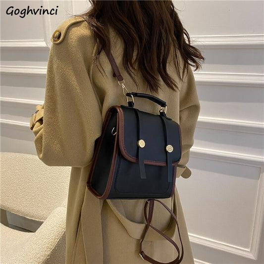 Messenger Bags Women Preppy Chic Students Vintage England Style Patchwork Crossbody Back Pack Teens PU Leather Soft Travel Bolsa