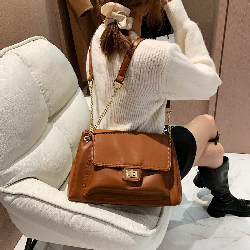 Trending Handbags For Women Solid Shouder Bags Luxury Designer Big Handbag Soft PU Leather Crossbody Bags Brand Chian Purse