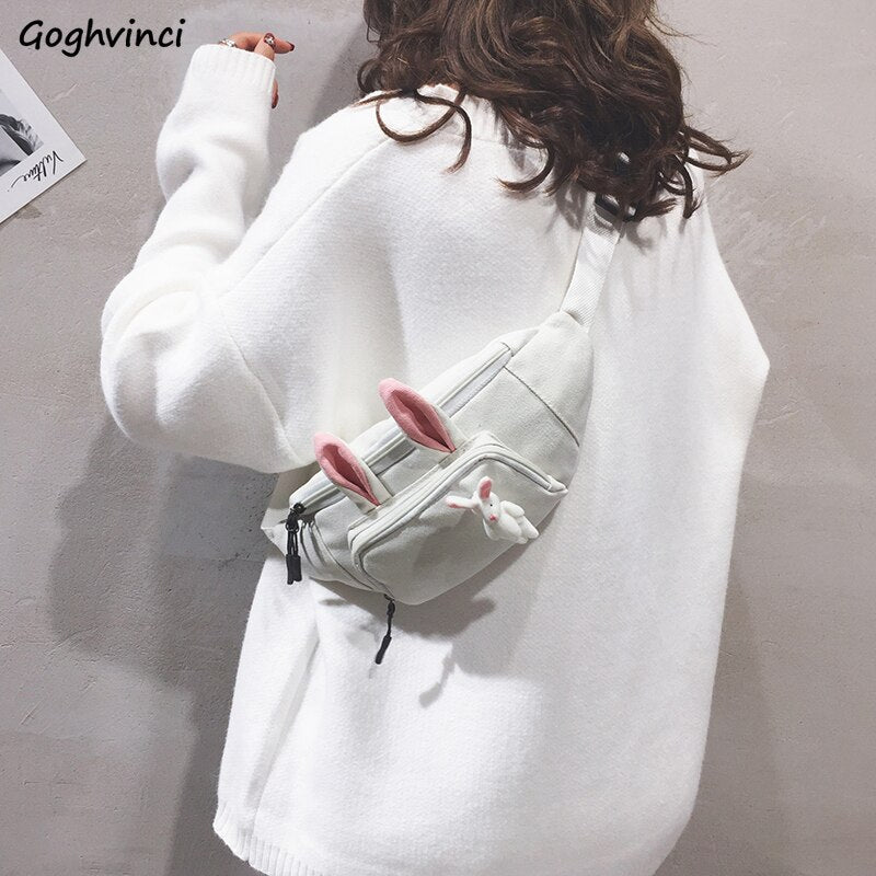 Canvas Waist Pack Women New Trendy Belt Lovely Cartoon Casual Travel Female Fanny Pack Belly Purse Ulzzang Simple All-match Chic