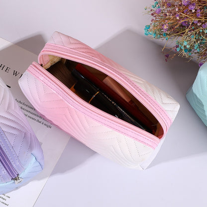 PURDORED 1 Pc Gradient Color Makeup Bag for Women Zipper Velvet Cosmetic Bag Pouch Travel Large Female Make Up Pouch Necessaries